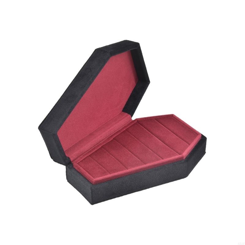 A52E Gothic Coffin Shaped Jewelry Box Stylish Velvets Rings Choker Box Case Halloween Jewelry Organizer Decorations for Girls