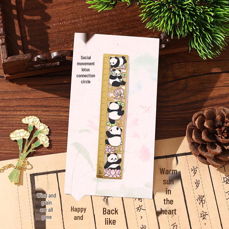 Good Luck Panda Classical Chinese Style Metal Bookmark & Ruler - Exquisite Cultural Souvenir