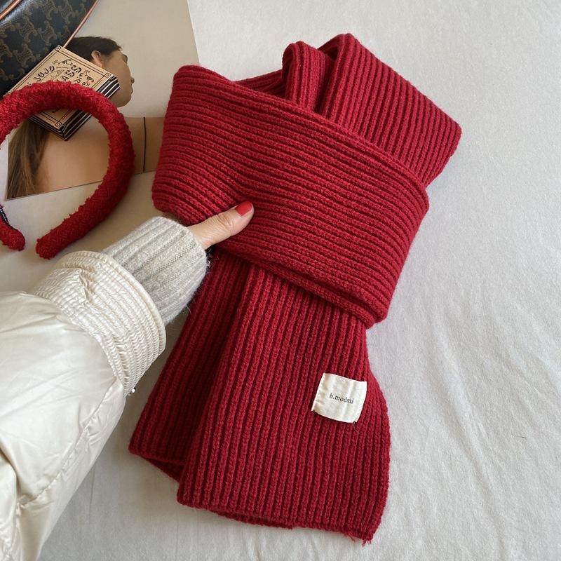 Solid color knitted scarf women's autumn and winter Korean version of student wool versatile warm thickened scarf couple trendy male couple