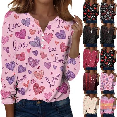 Women's T Shirt Tee Christmas Print Button Long Sleeve Daily Weekend Fashion Basic V- Neck Regular Top