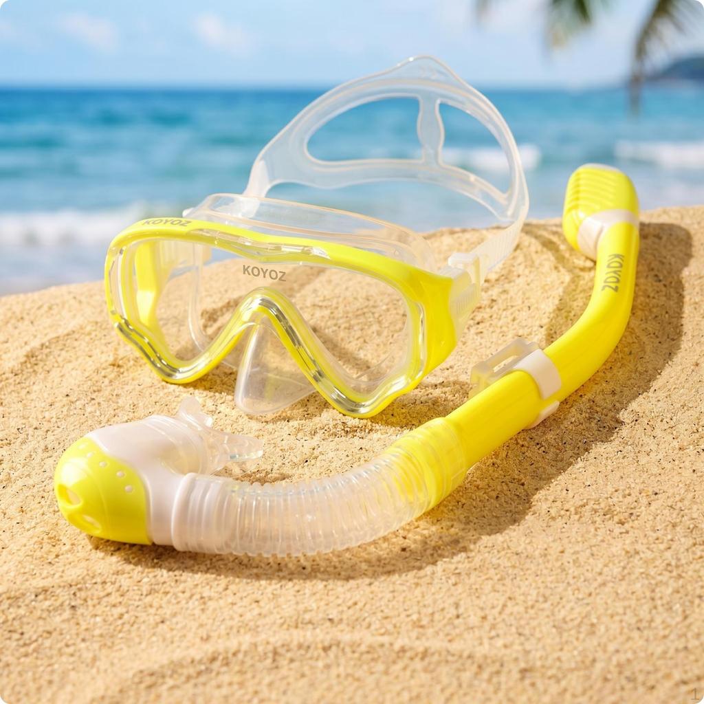Snorkeling Facepiece and Snorkel Panoramic Dry Set AntiFog Equipment for Children,