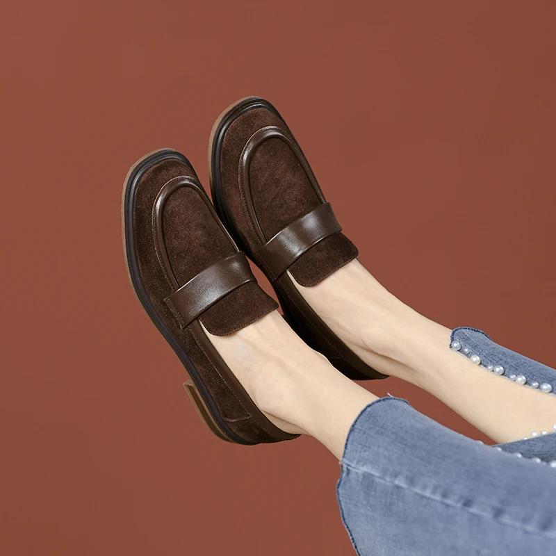 Fashion New Spring Sheep Suede Women Shoes Retro Round Toe Loafers Casual Thick Heel Slip-On Shoes for Women Zapatos Mujer Women Pumps