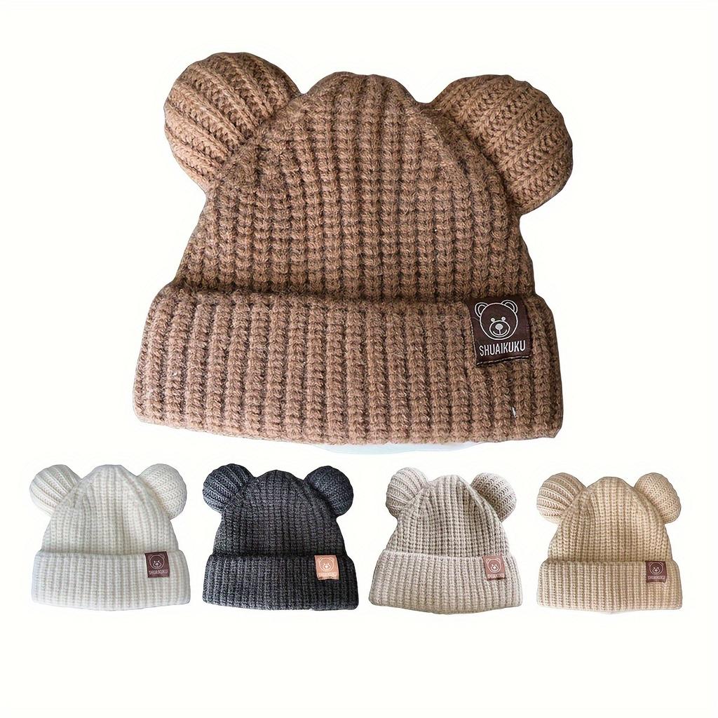 Kids Winter Beanie Hat with Ears, 80% Acrylic 20% Polyester Lightweight Knit Fabric Fitted Urban Theme Buckle Closure  Gift
