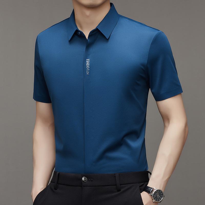 Рубашка с коротким рукавом мужская тонкая негладкая рубашка корейская деловая — фото 11