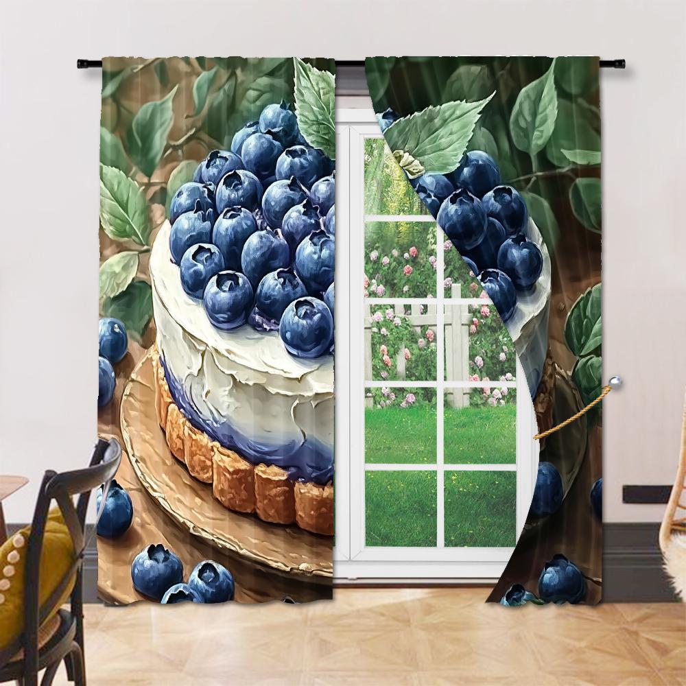 Versatile Polyester Transparent Curtains Home Decoration Blueberry Cake Use Bedrooms Living Rooms Set Of 2 Made Sitting Room Decor
