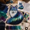 Projetos de Artesanato DIY para Adultos Kit de Patchwork da Aurora Boreal e Vida Selvagem, Conjunto de Artesanato de Arte Têxtil Animal Projeto de Costura em Tecido para Adultos, Feito à Mão