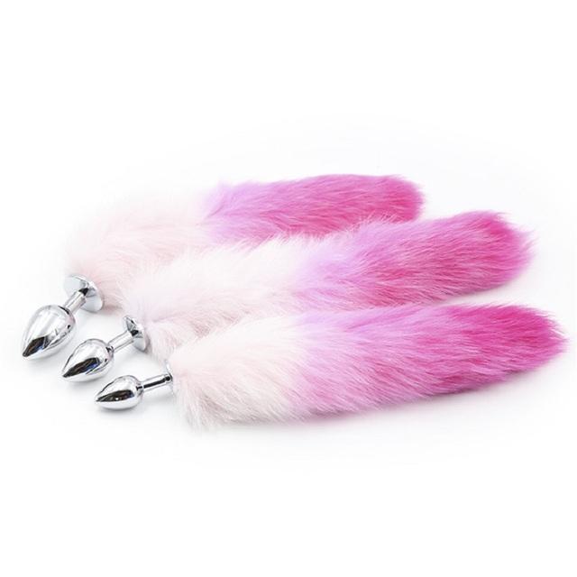 New White Pink Purple Color Fox Tail Small Medium Large Anal Plug Beads Metal Butt Plug Role Play Flirting Fetish Sex Toy Women