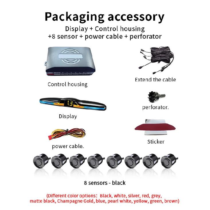 Voice Prompt 8-Probe Parking Sensor System 22mm 12V Reversing Radar Source Factory Car Parking Assistance Device