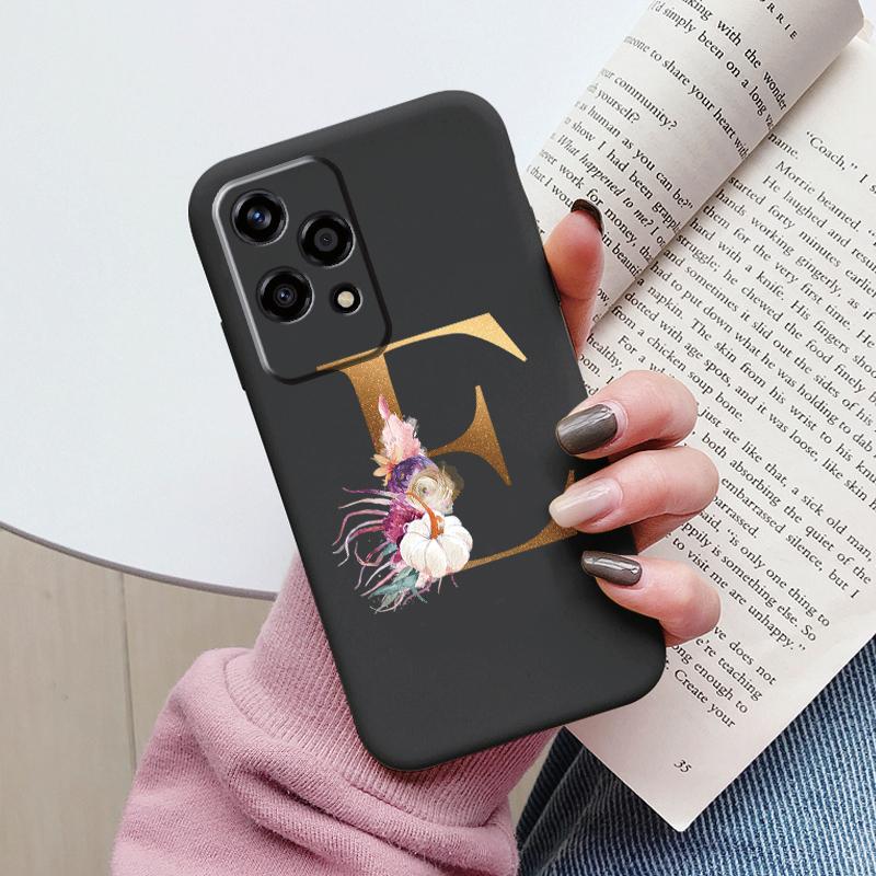 Gold Letter Case For Honor 200 Pro Lite Smart Black Shell Soft Cover For Honor 200Lite Protector Shockproof Funda Pink Flower