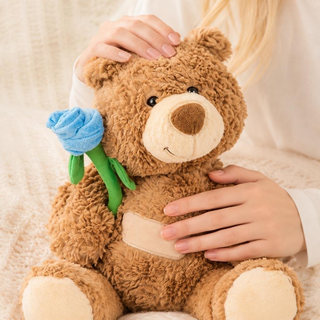 Plush Teddy Bear Stuffed Animal Soft Toy Birthday Gift Cuddly Sleep Companion Decorative Plush Doll with Flower Accessory Suitable for Kids and Adults