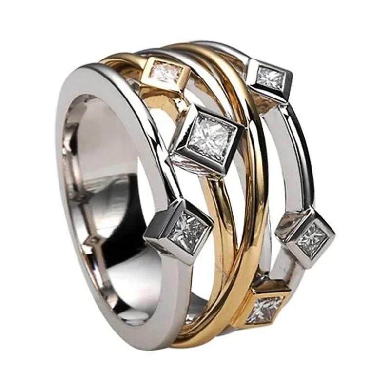 

New Newly Fancy Cross Rings for Women Two Tone Design Fashion Versatile Female Accessories with CZ Party Geometric Zircon 10
