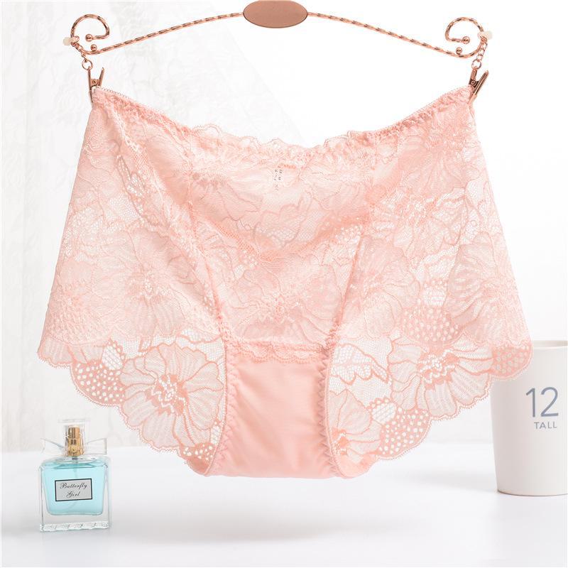 

Прозрачные кружевные трусики со средней посадкой, дышащей хлопковой вставкой и приподнимающим бедра дизайном L розовый