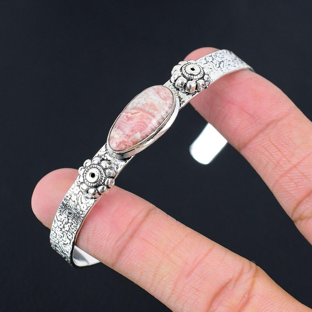 Stříbro 925 Oválný Kámen Rhodochrozit Sestra Ručně Vyráběný Narozeninový Náramek