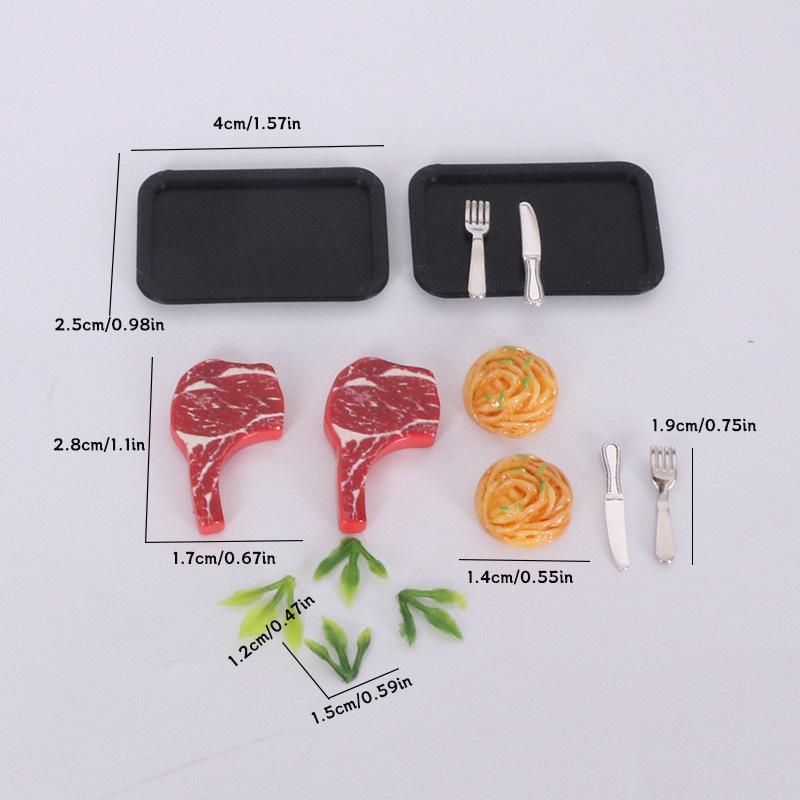 5 Pezzi Bistecca Simulato Piatto per Pasta Coltello e Forchetta Kit Modello Casa delle Bambole Cucina Decorazione Cibo Giocattolo Accessori DIY