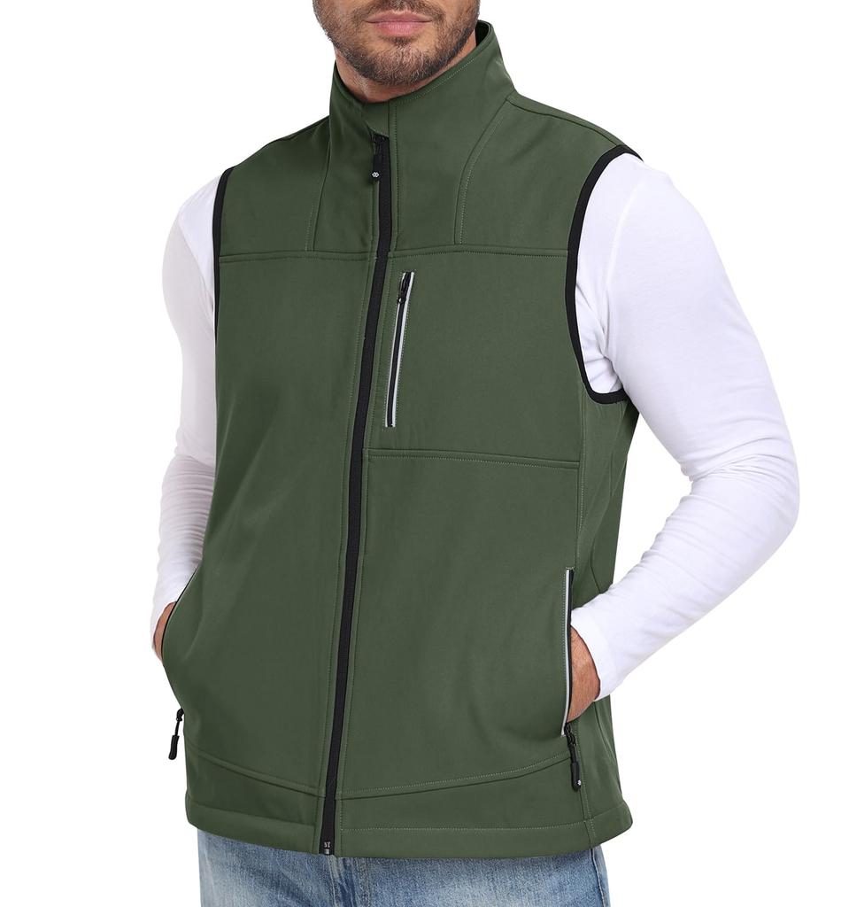 MoFiz Golf Outdoor Golf Sleeveless Warm and Perfect for and Plus Sizes Solid Military Green 3XL Men's Vest, Wear, Jacket, Fleece-Lined, Windproof,