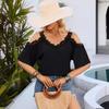 Blusa Sexy da Donna Estiva Stile Europeo Americano Scollo a V Manica Corta Spalle Scoperte con Spalline in Chiffon