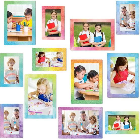 12 Pcs Gradient Magnetic Picture Frame 4 x 6 Inch, 4 x 2.5 Inch for Refrigerator Magnetic Photo Frames Holders for Locker Photo Display Sleeves, 6