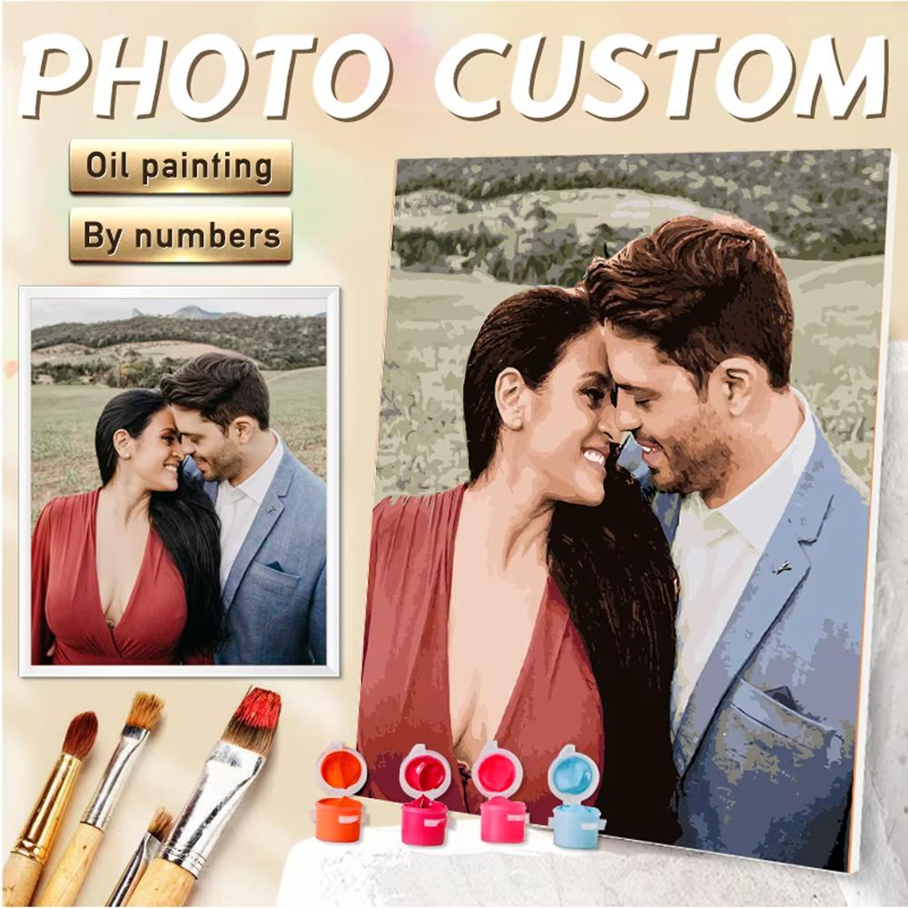 24 Color Personalised Paint By Numbers Photo Custom DIY Oil Painting By Number Picture Canvas Portrait Family Children