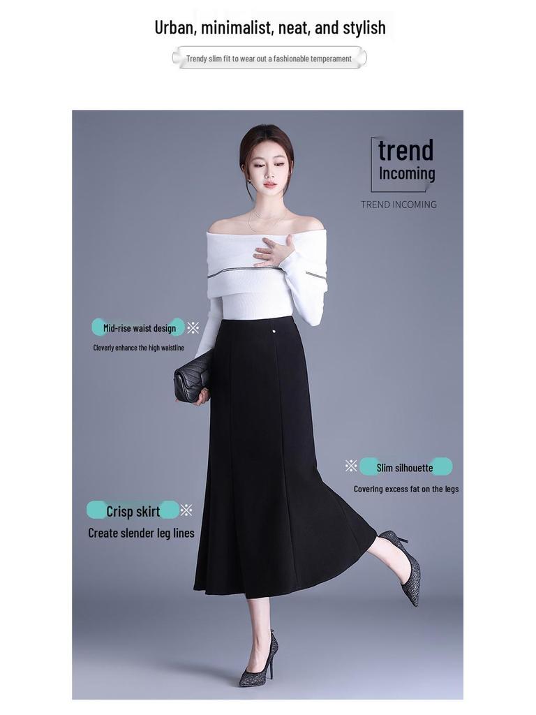 Drapey Fishtail High-Waisted Black Skirt - Slimming, Hip-Hugging, Elegant (2026 Spring)