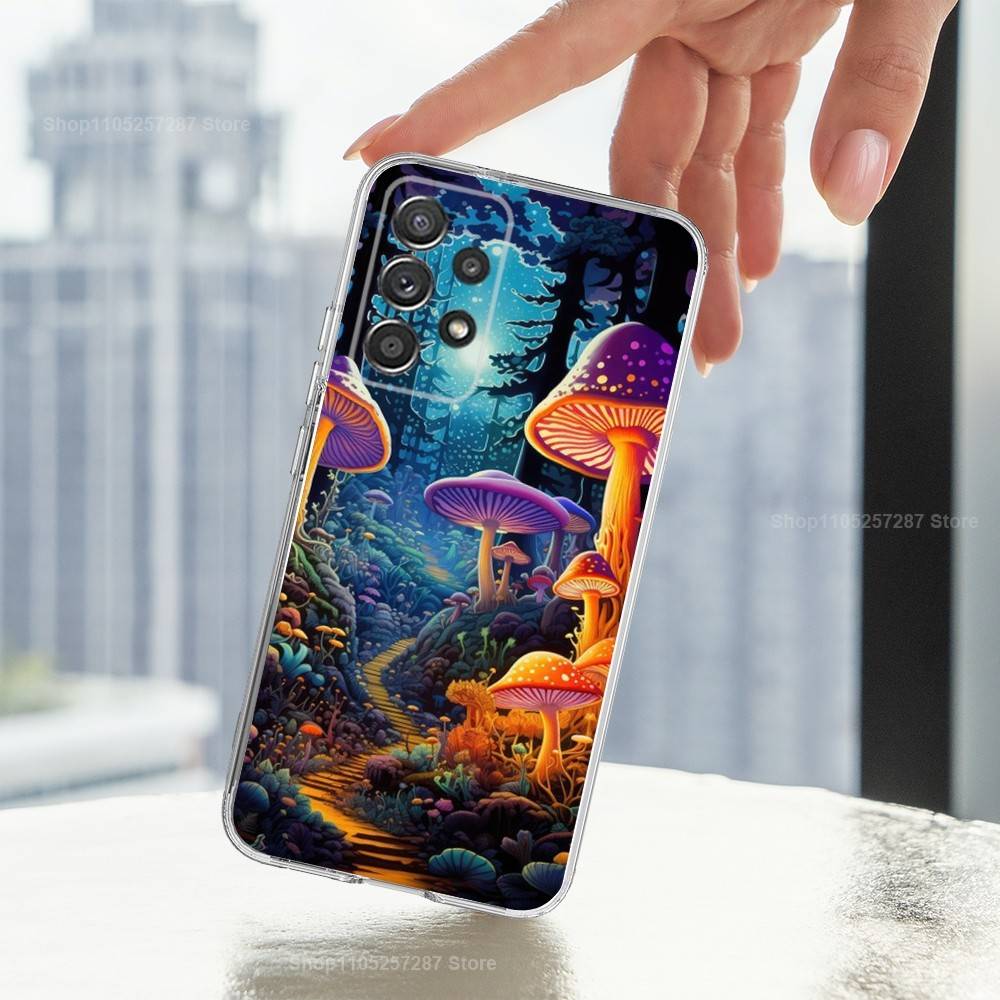 Trippy Plant Mushroom Case For Samsung A51,30,71,S9,Ultra,Lite,S22,10,20,FE,23,21,PIus,Transparent, Silicone