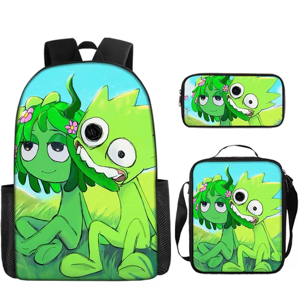 Rhythm Box Three-Piece Children'S Picnic Bag Cartoon Animation Pencil Bag Large Capacity Wear-Resistant Anti-Splash Schoolbag