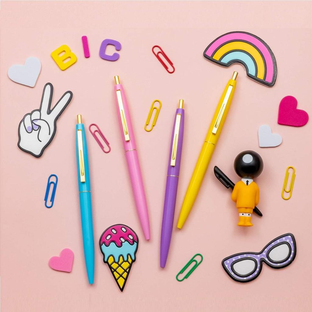 Bic Japan Click Gold Ballpoint Ice Blue Set of 5 0.5 Pen, Oil-Based, Black, Smooth, Barrel, Refills, (CLG05-IBLRF5)