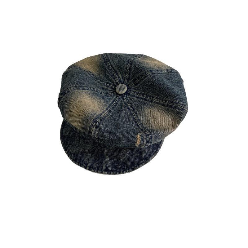Denim octagonal newsboy hat children's new big head circumference shows the face small sunshade painter duck tongue cloud beret