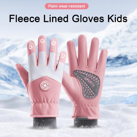Dětské lyžařské rukavice Vodotěsné s fleecovou podšívkou Zimní rukavice Teplé Větruodolné rukavice s protiskluzovými dlaněmi pro chlapce dívky Lyžování Snowboarding Cyklistika