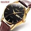 OLEVS Men's Watch Arm Watch Stylish Ultra Thin Leather Strap Quartz Analog Date Display Watch for men