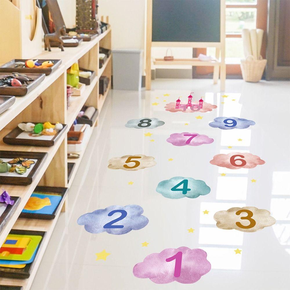 PVC Cartoon Number Grids Self-adhesive Flooring Decals Creative Wall Art  Kid's Room