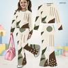 Girls Abstract Printed Round Neck Long Sleeve Top And Flared Pants Two Piece Set