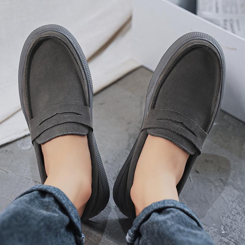 Men's Shoes 2024 New Summer Leather Surface Breathable Beanie Shoes Men's Soft Sole Height Increase One Pedal Non-slip Loafers