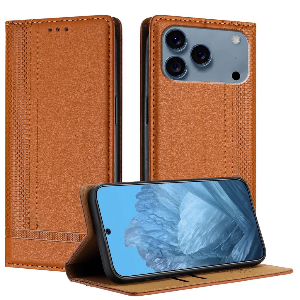 For iPhone 17 Pro Max Case L-Shaped Grid Pattern Leather Stand Phone Cover with Card Slots
