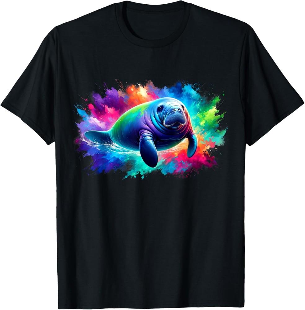 Cool Manatee On Colorful Painted Manatee T-Shirt Unisex T-Shirt S