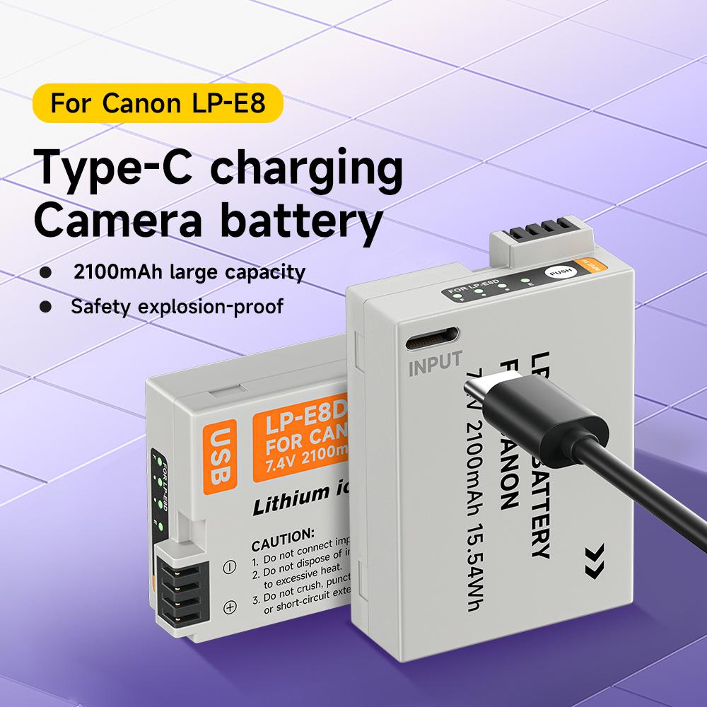 PALO 2100 mAh LP-E8 Typ-C-Akku mit Anzeigelampe für Canon EOS 550D 600D 650D 700D X4 X5 X6i X7i T2i