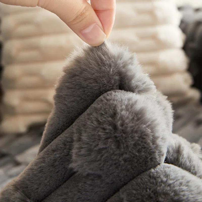 Grey Artificial Rabbit Plush Sofa Cover Thick Warm Non-slip  Soft Tower Winter  Slipcover Cushion Throw Pillowcase Living Room