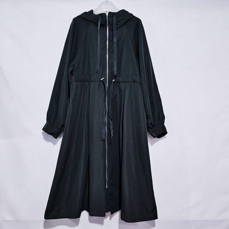 Export Original Order Leftover Stock Hooded Long Windbreaker Women's Single Layer Quick-Drying Waist-Tight Stylish Coat Dress Pure Color Special Offer