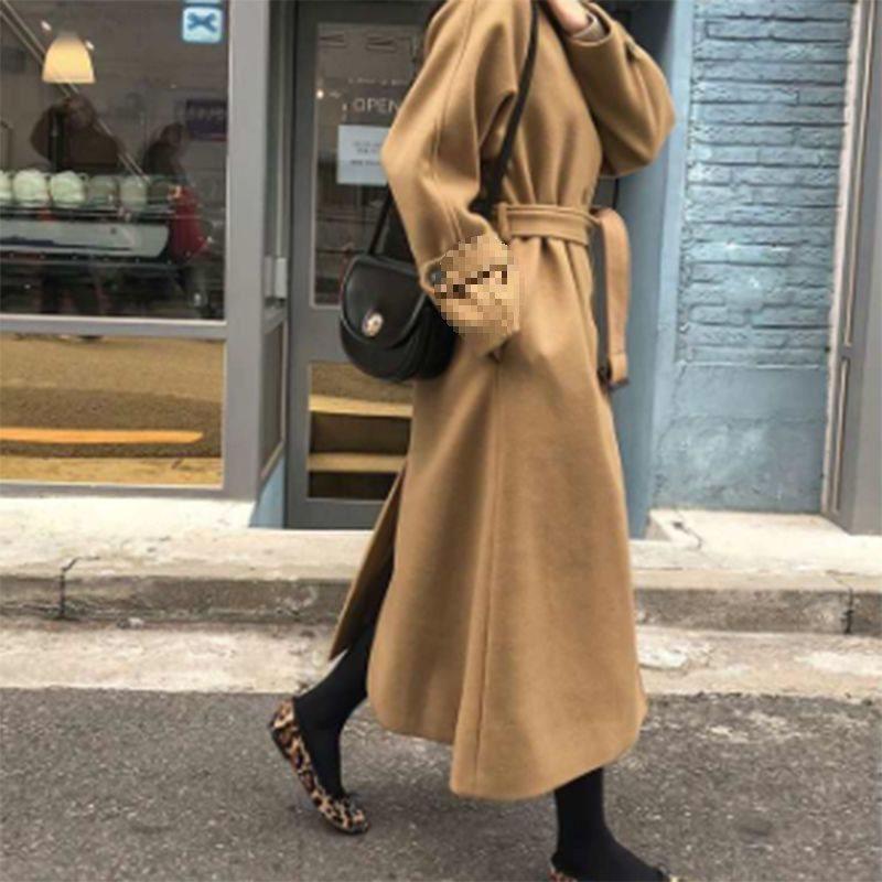 

Жіноче вовняне пальто середньої довжини приталеного крою в корейському стилі - на бавовняній підкладці, потовщене, модне для осені та зими L for 106-115 lbs