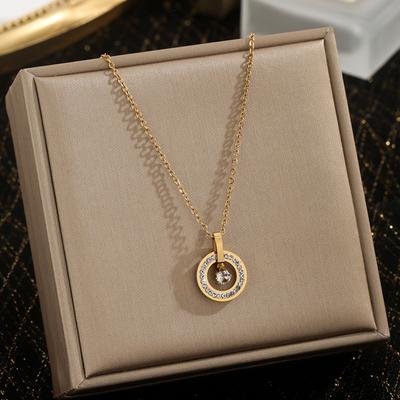 Circular Ring Zircon Pendant Necklaces Stainless Steel Gold Color Necklace Women, Luxury Style Jewelry Accessories Chain Banquet