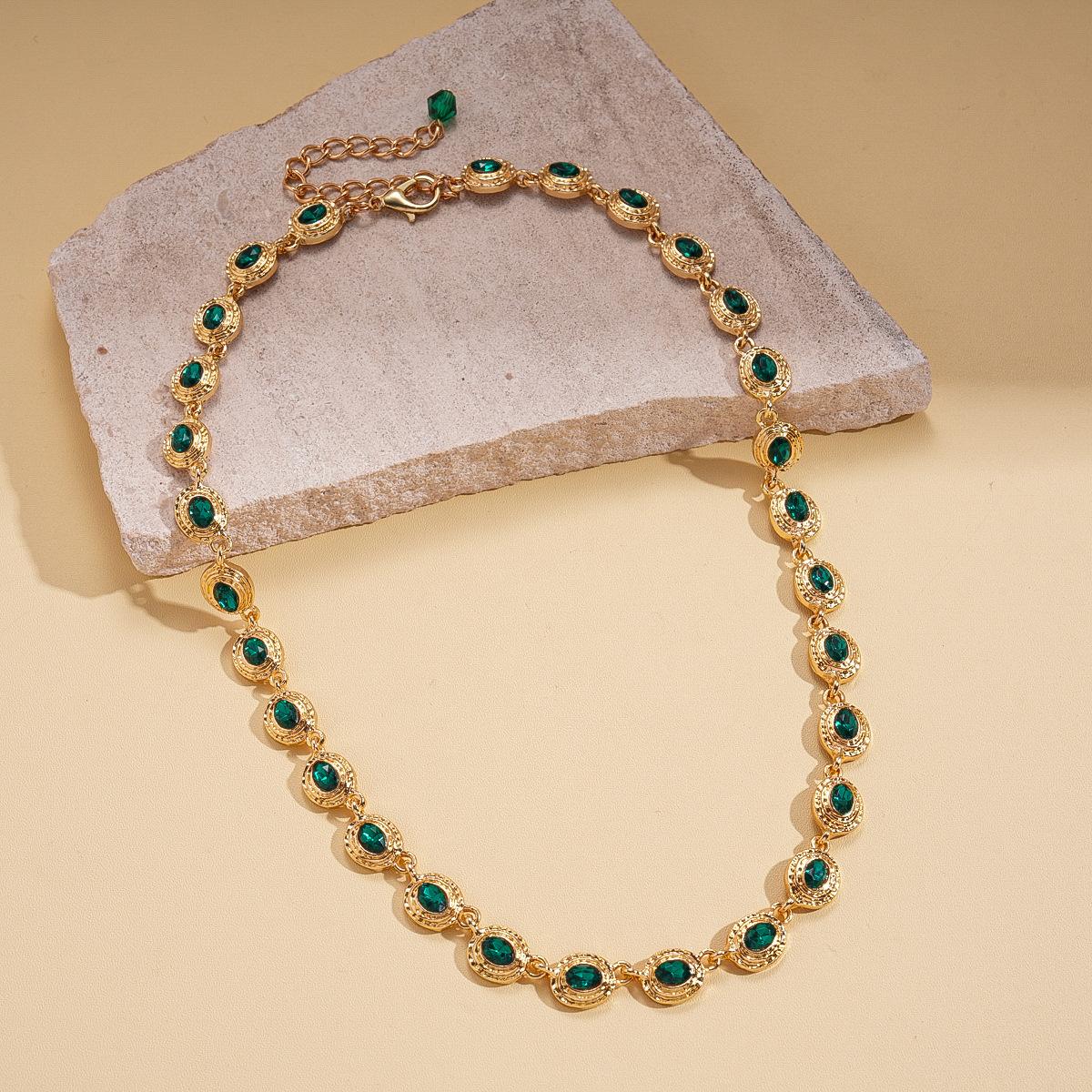 Diamond-set oval pleated adjustable sweater chain court fashion necklace