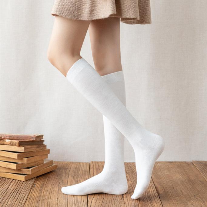 Japanese College Style Women'S Socks Jk Calf Socks Autumn And Winter Cotton Knee Socks Black And White Casual High Tube Socks Children'S Solid Color