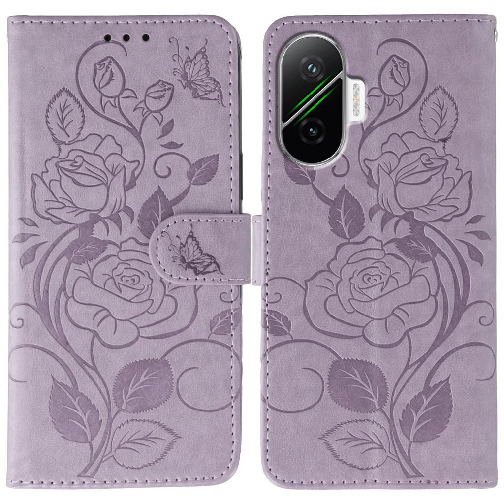 For Xiaomi Poco F7 5G/Redmi Turbo 4 Pro 5G Case Wallet Stand Imprinted Rose Butterfly PU Leather Phone Cover