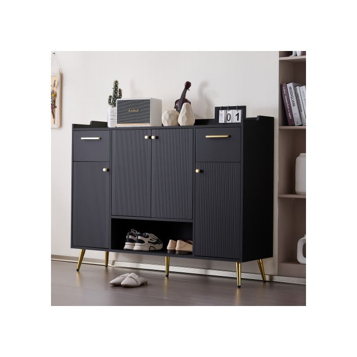 Armoire À Chaussures - MUVOE - Noir - 2 Tiroirs - 4 Portes - Design Moderne