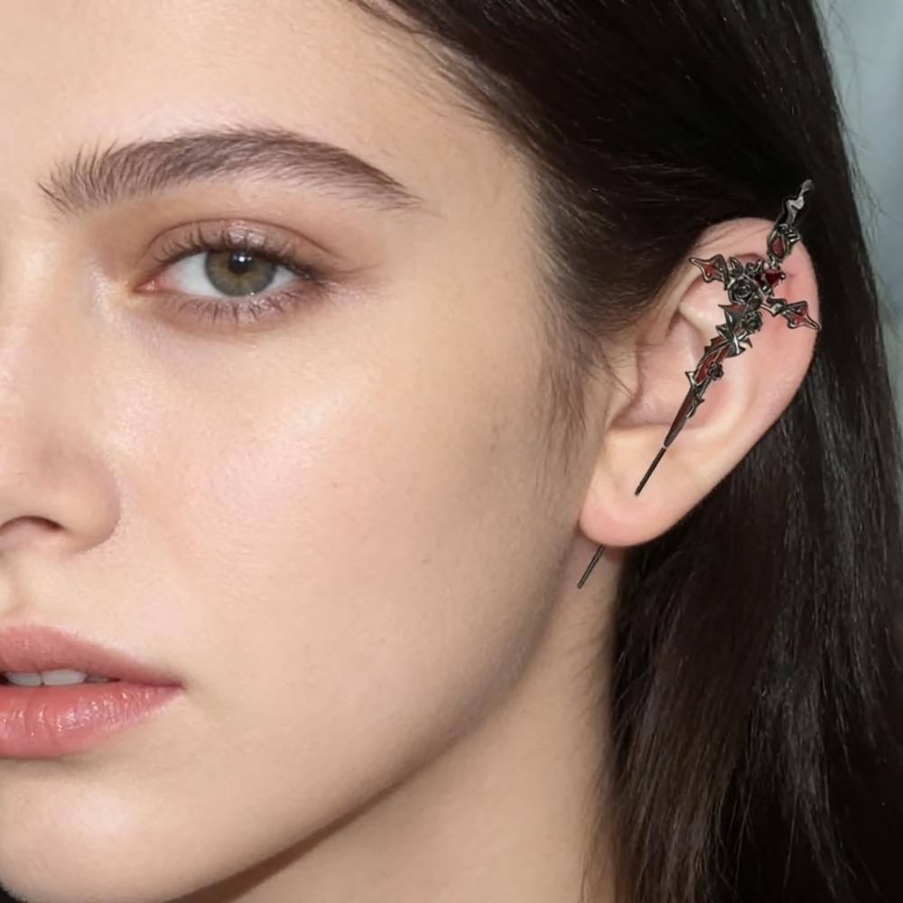 Gothic Punk Rose Cross Thorn Earrings for Women Men Retro Piercing Ear Studs Dangle Earrings Halloween Butterfly Jewelry