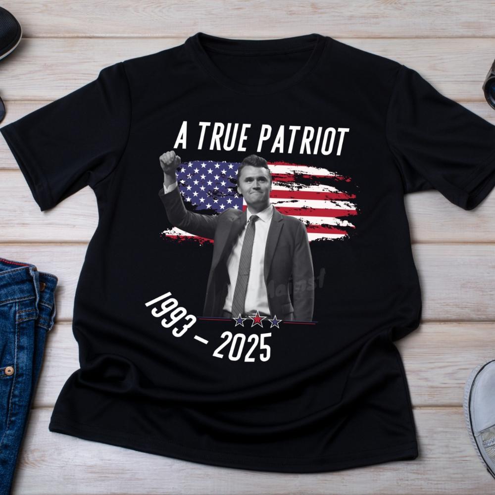 

Charlie Kirk A True Patriot Tshirt Saying RIP Memorial Charlie Kirk Graphic T Shirts 19932025 Thank You for Your Memory Tops S