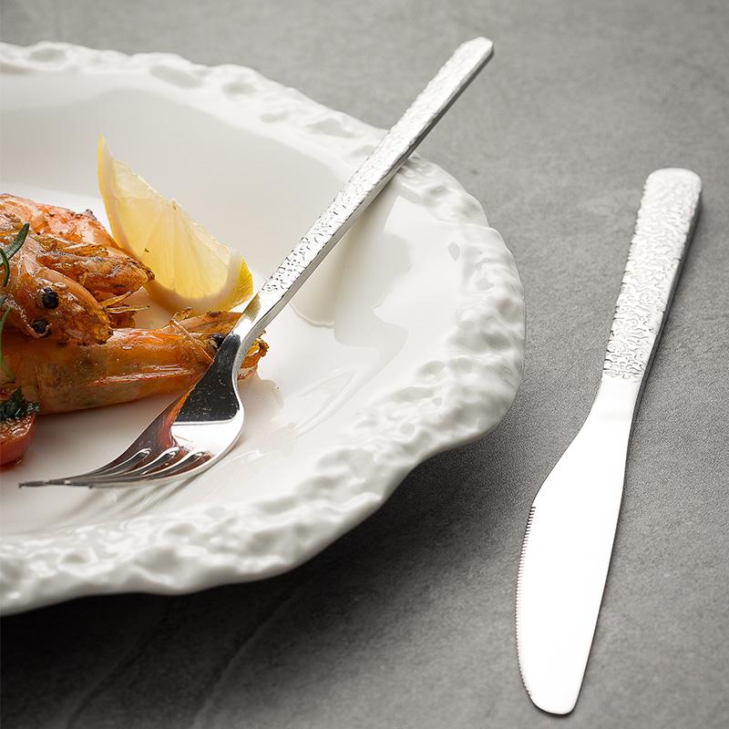 White Ceramic Stone Grain Dinner Plate High-end Western Steak Pasta Flat Plate 11 Inches Irregular Fruit Dessert Breakfast Dish