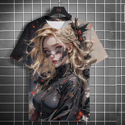 Summer 3D Printed Men's T-shirt New Men's Sports Fashion Casual Short Sleeve T-shirt Anime Girl Comfortable Breathable Retro Short Sleeve