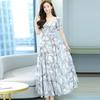 2026 Women's Summer Fashion: Short Sleeve Plus Size Slimming Dress with Printed Long Skirt
