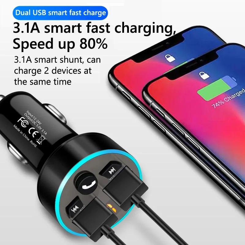 Transmisor FM Bluetooth 5.0 para Coche Pantalla Digital Doble USB Cargador Rápido Multifuncional Reproductor MP3 Llamada Manos Libres Inalámbrica Accesorios para Coche