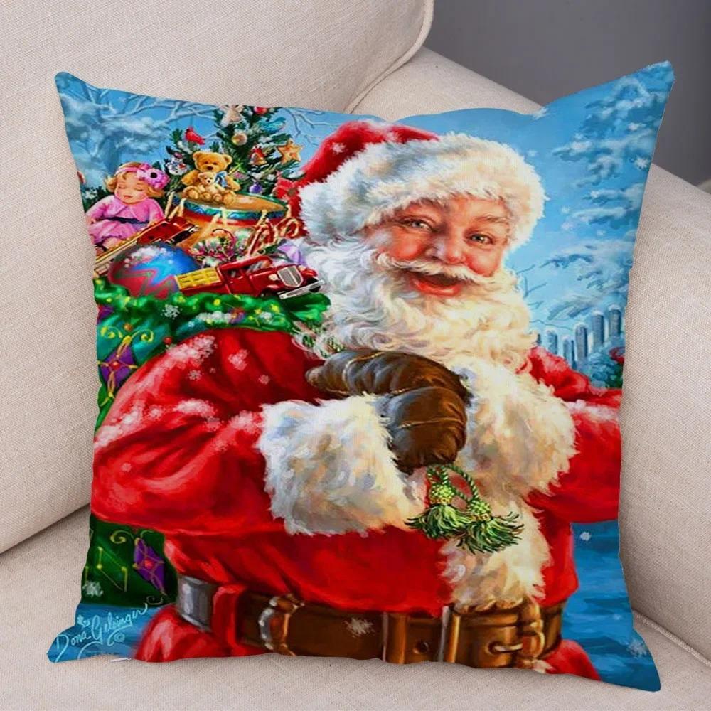 1 bucată față de pernă decorativă pentru petrecerea de Crăciun, față de pernă imprimată cu Moș Crăciun, decorare casă cameră canapea, cadou de Crăciun